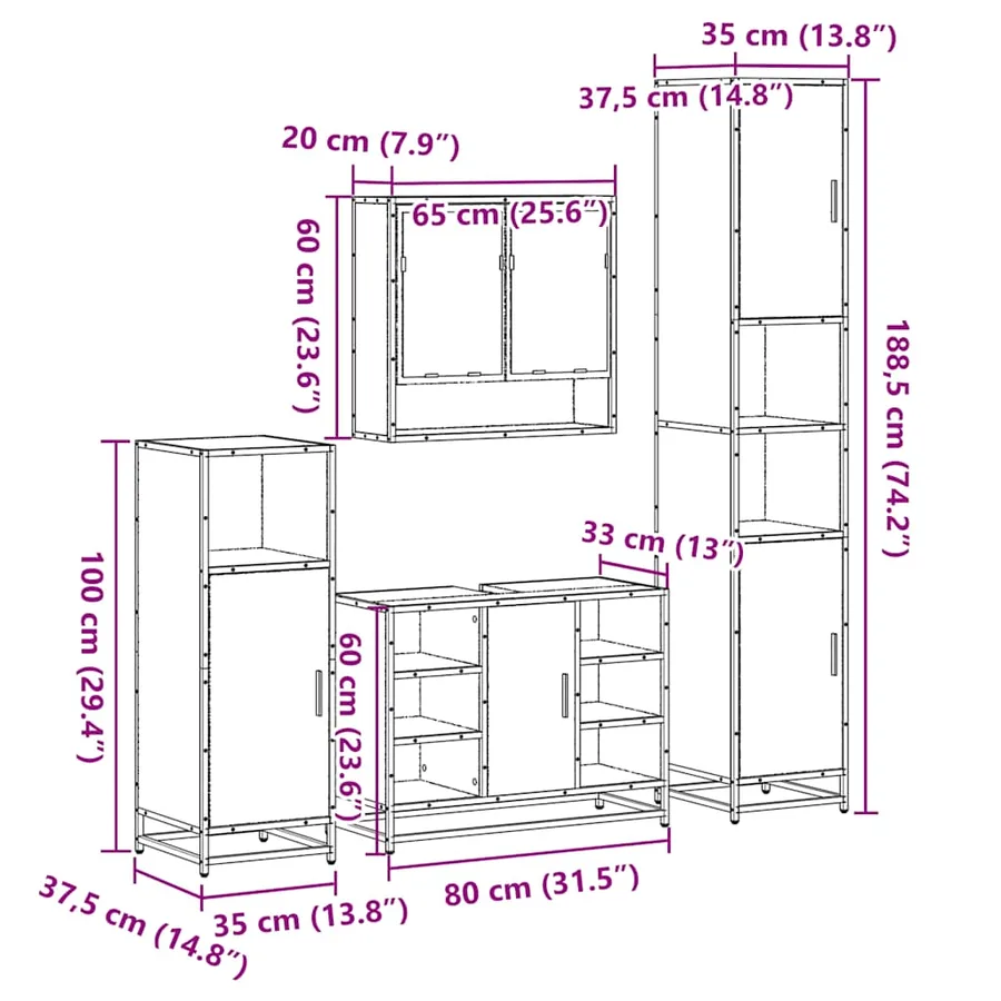 Ensemble de meubles de salle de bain 4 pcs chêne sonoma - 11