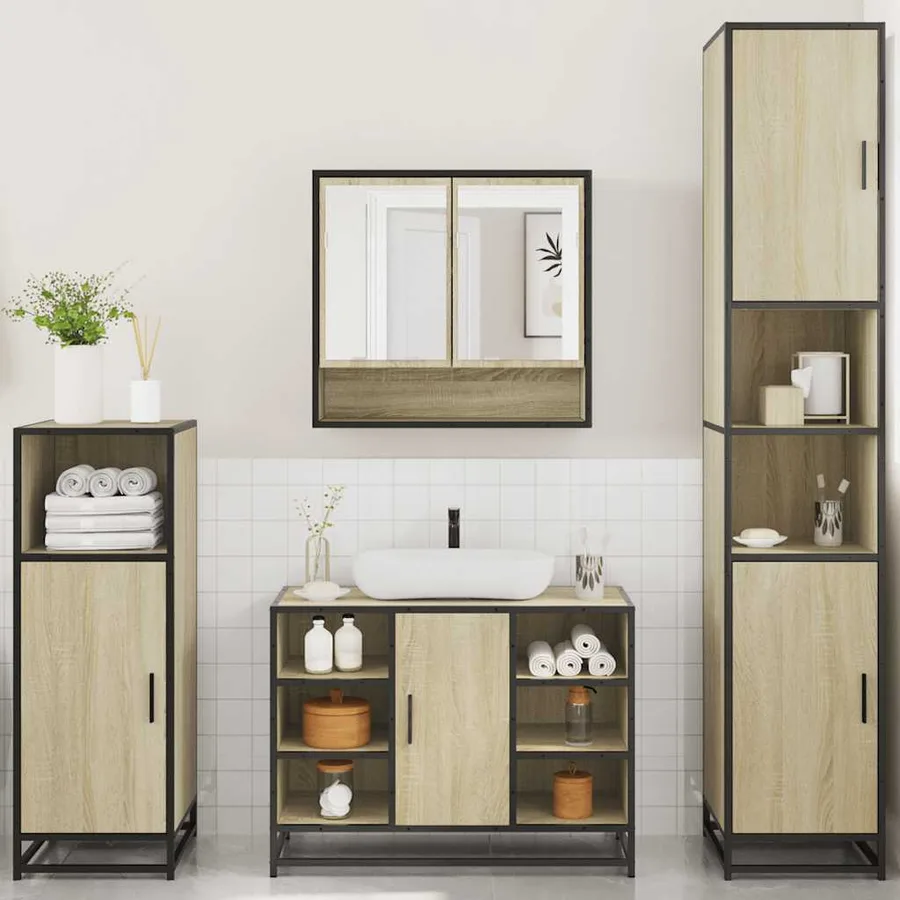 Ensemble de meubles de salle de bain 4 pcs chêne sonoma - 4