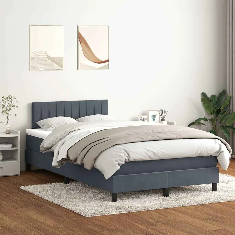Sommier à lattes de lit et matelas gris foncé 120x210cm velours - 3
