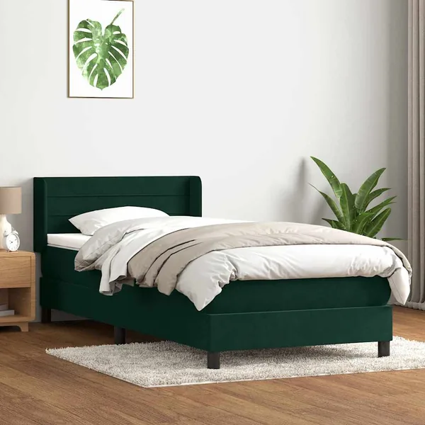 Sommier à lattes de lit et matelas vert foncé 90x220 cm velours