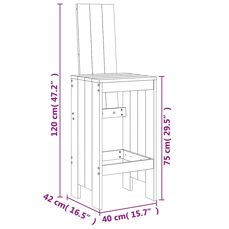 Tabourets de bar lot de 2 40x42x120 cm bois massif de pin - 9