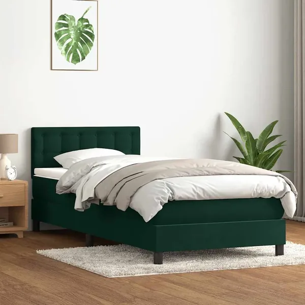 Sommier à lattes de lit et matelas vert foncé 90x220 cm velours