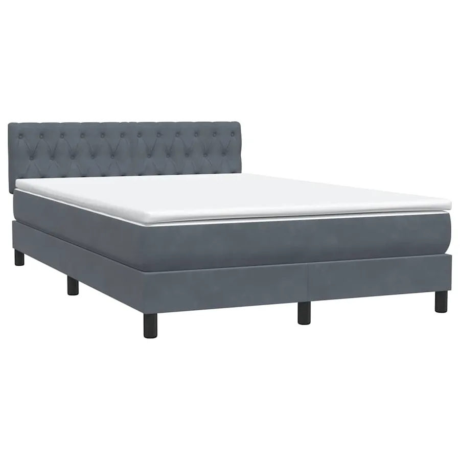 Sommier à lattes de lit et matelas et LED gris foncé 140x210cm velours - 5