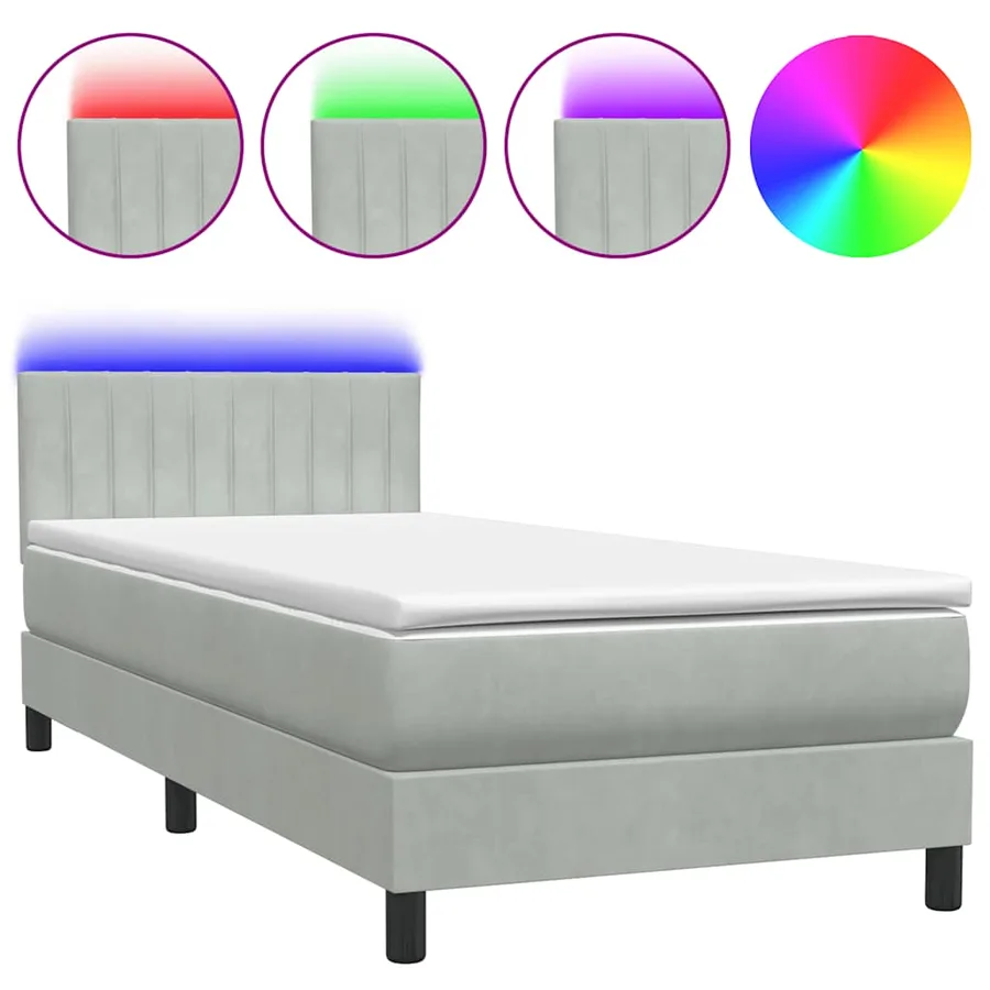 Sommier à lattes de lit et matelas et LED gris clair 100x210cm velours - 2