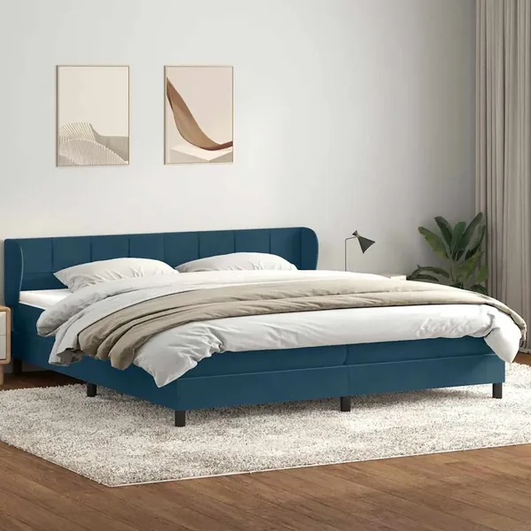 Sommier à lattes de lit et matelas bleu foncé 180x210cm velours