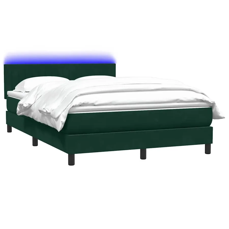 Sommier à lattes de lit et matelas et LED vert foncé 160x210cm velours - 3