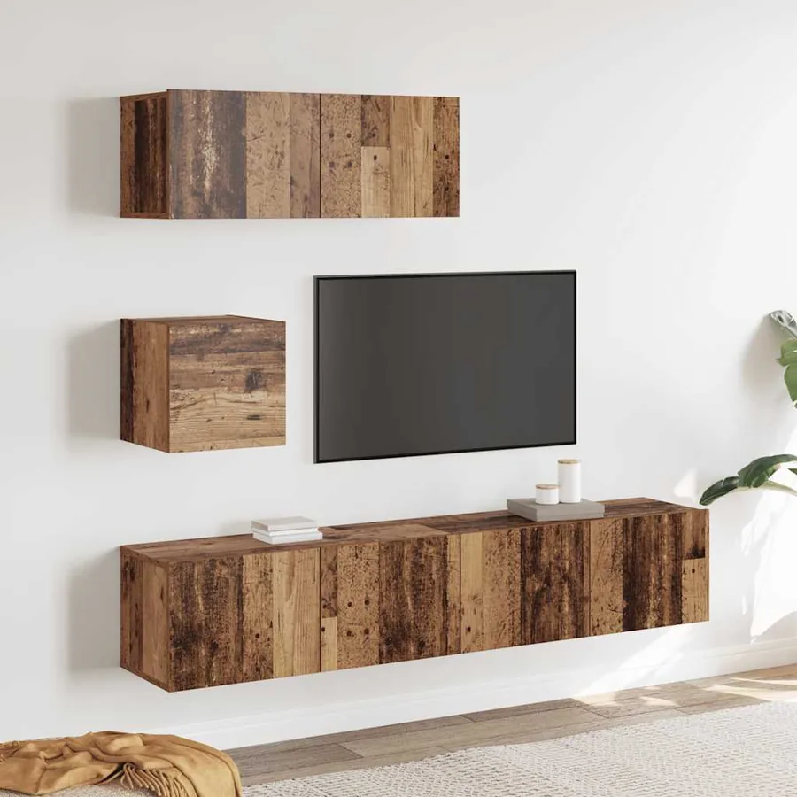 Ensemble de meuble TV mural 4 pcs vieux bois bois d'ingénierie