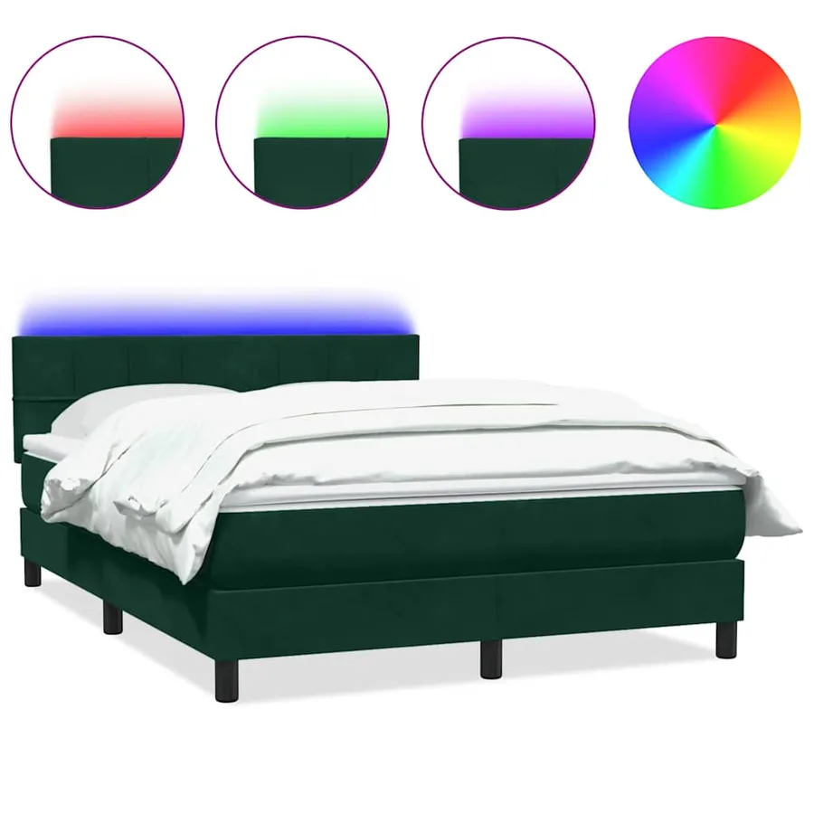 Sommier à lattes de lit et matelas et LED vert foncé 160x210cm velours - 2