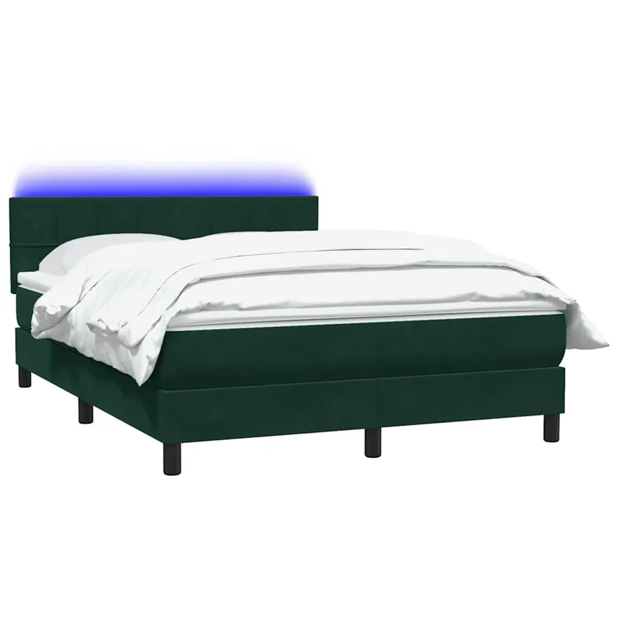 Sommier à lattes de lit et matelas et LED vert foncé 160x210cm velours - 3