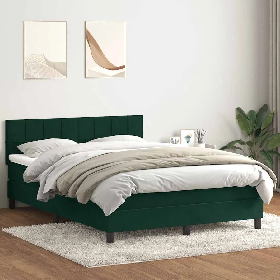 Sommier à lattes de lit et matelas et LED vert foncé 160x210cm velours - 4