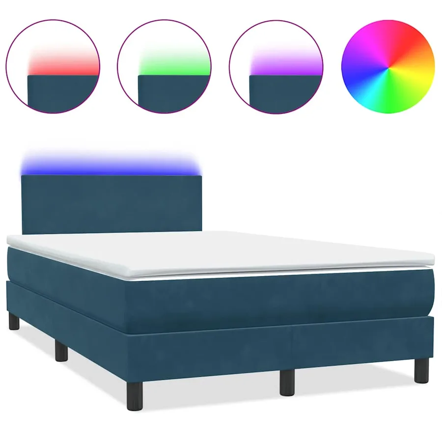 Sommier à lattes de lit et matelas et LED bleu foncé 120x210cm velours - 2