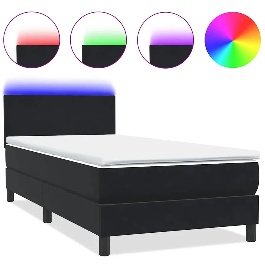 Sommier à lattes de lit avec matelas et LED noir 90x220 cm velours - 2