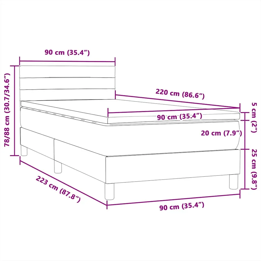 Sommier à lattes de lit avec matelas noir 90x220 cm velours - 12