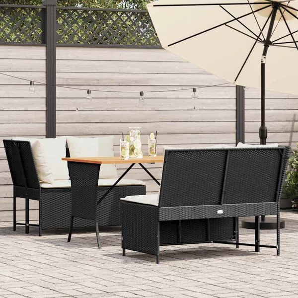 Salon de jardin 3 pcs avec coussins noir résine tressée