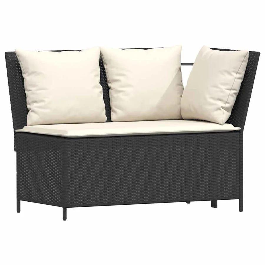 Salon de jardin 3 pcs avec coussins noir résine tressée - 5