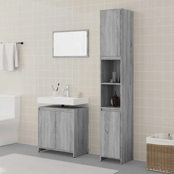 Ensemble de meubles de salle de bain 3 pcs Sonoma gris