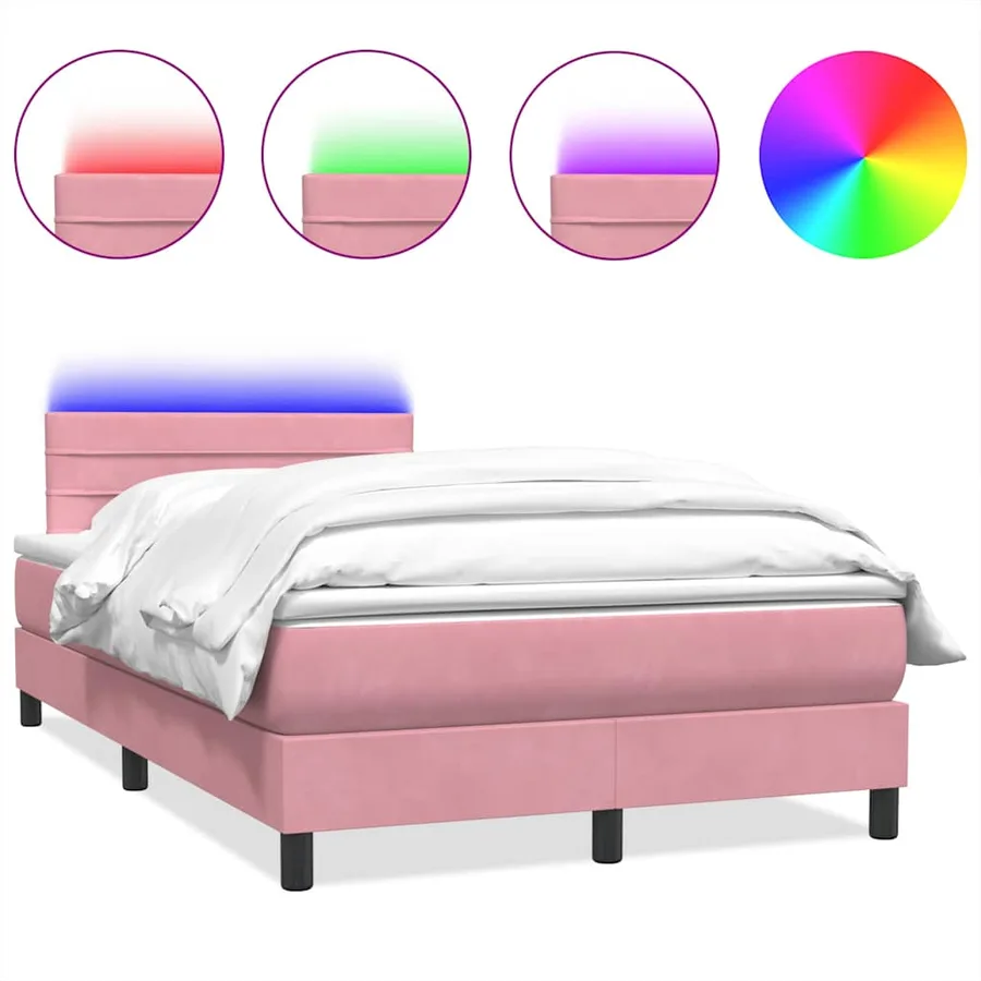 Sommier à lattes de lit avec matelas et LED rose 120x210 cm velours - 2