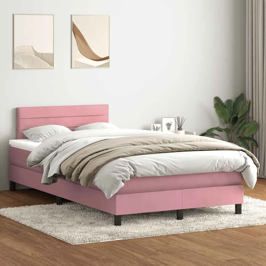 Sommier à lattes de lit avec matelas et LED rose 120x210 cm velours - 4