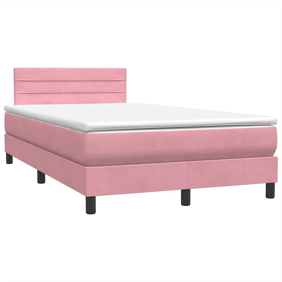 Sommier à lattes de lit avec matelas et LED rose 120x210 cm velours - 5