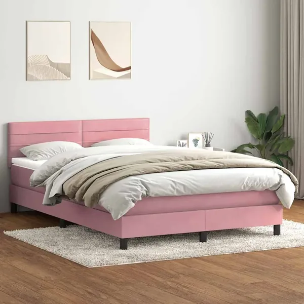 Sommier à lattes de lit avec matelas rose 160x210 cm velours