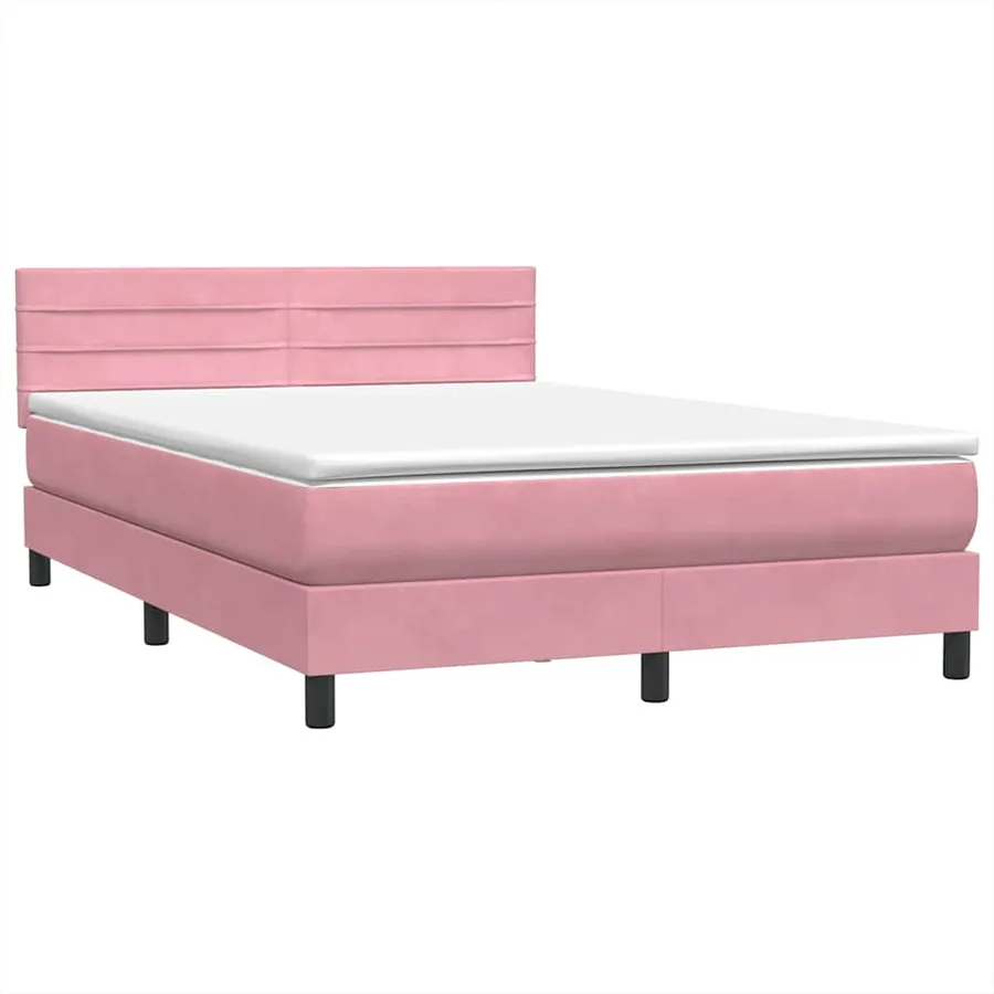 Sommier à lattes de lit avec matelas rose 160x210 cm velours - 4