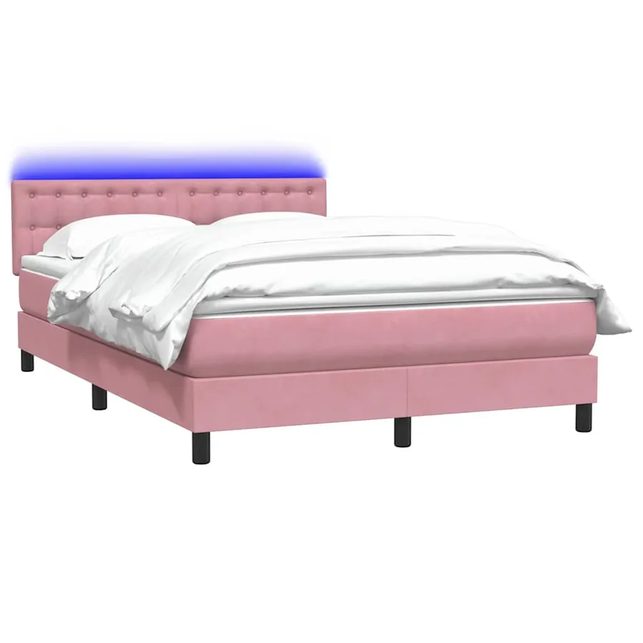 Sommier à lattes de lit avec matelas et LED rose 160x210 cm velours - 3