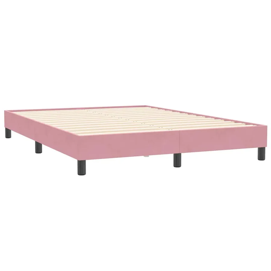 Sommier à lattes de lit avec matelas et LED rose 160x210 cm velours - 6