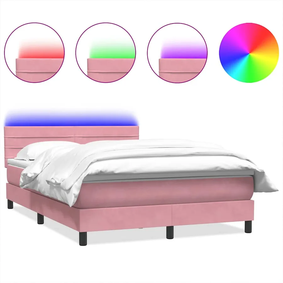 Sommier à lattes de lit avec matelas et LED rose 160x210 cm velours - 2