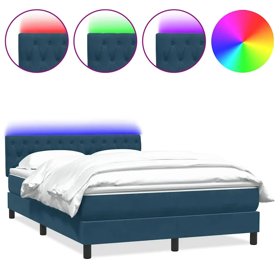 Sommier à lattes de lit et matelas et LED bleu foncé 160x210cm velours - 2