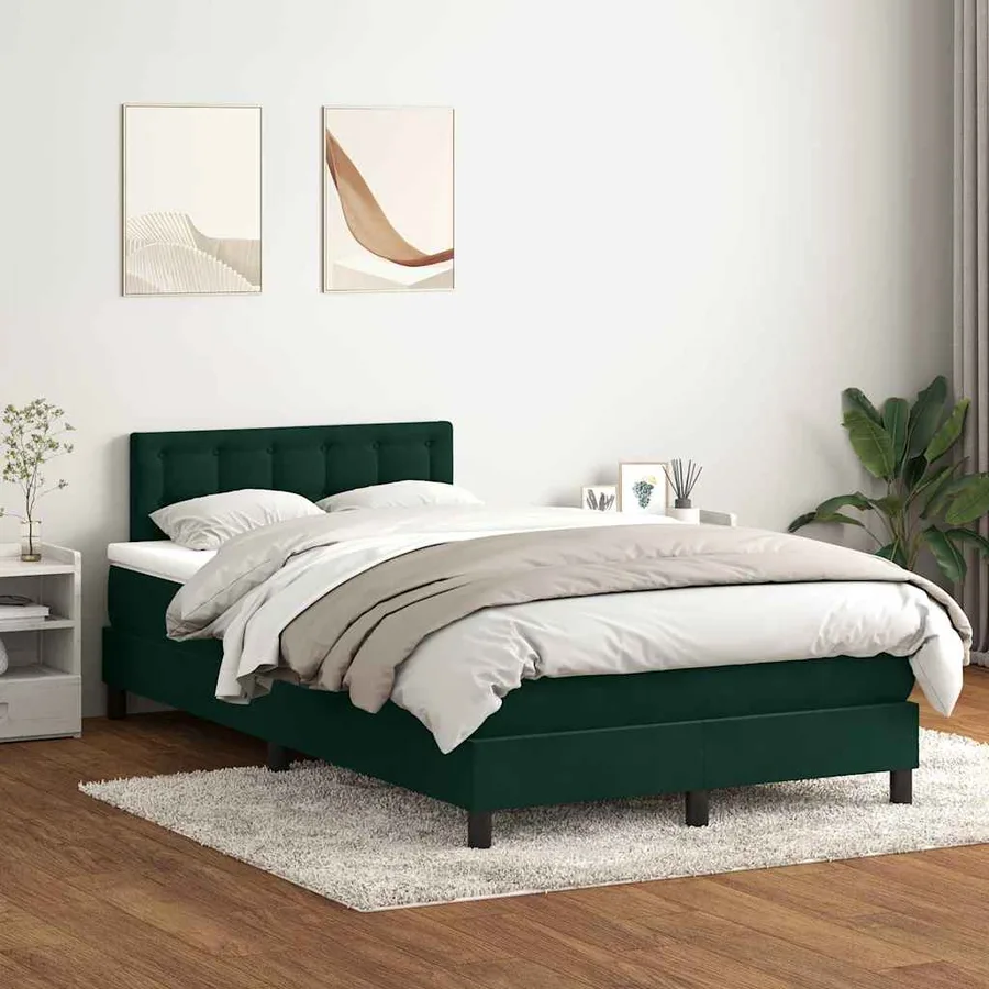 Sommier à lattes de lit et matelas et LED vert foncé 120x210cm velours - 4