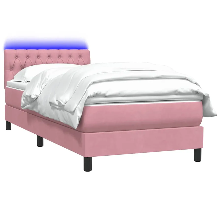Sommier à lattes de lit avec matelas et LED rose 80x220 cm velours - 3