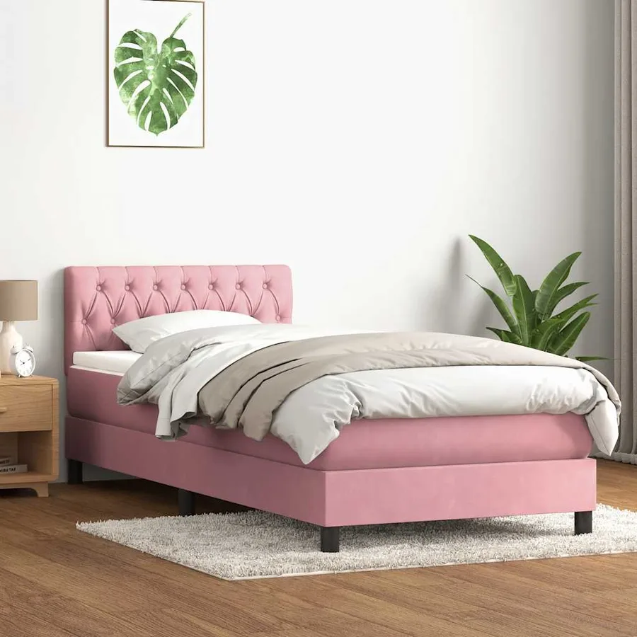 Sommier à lattes de lit avec matelas et LED rose 80x220 cm velours - 4