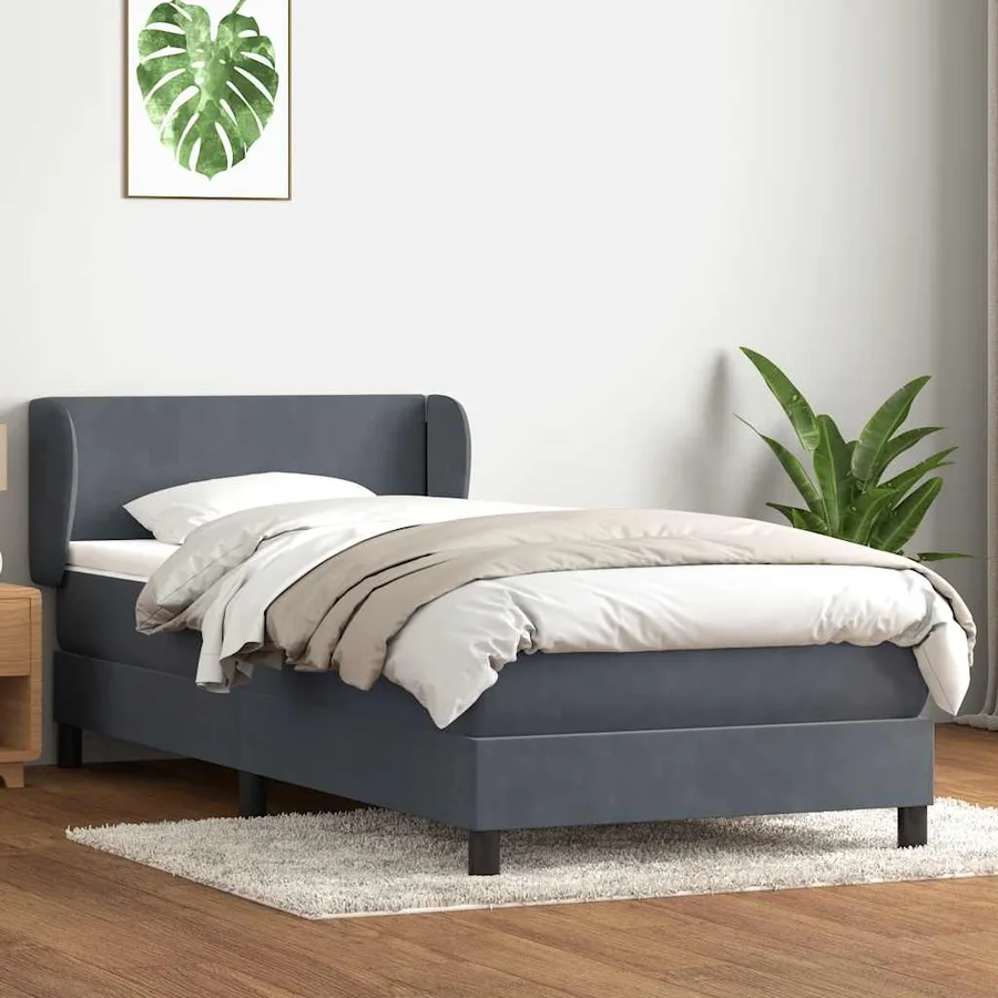 Sommier à lattes de lit et matelas gris foncé 90x210 cm velours - 3