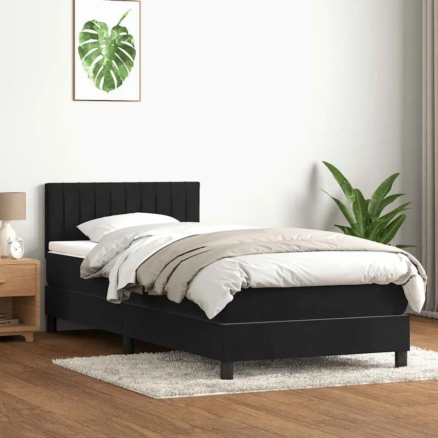 Sommier à lattes de lit avec matelas noir 80x220 cm velours - 3