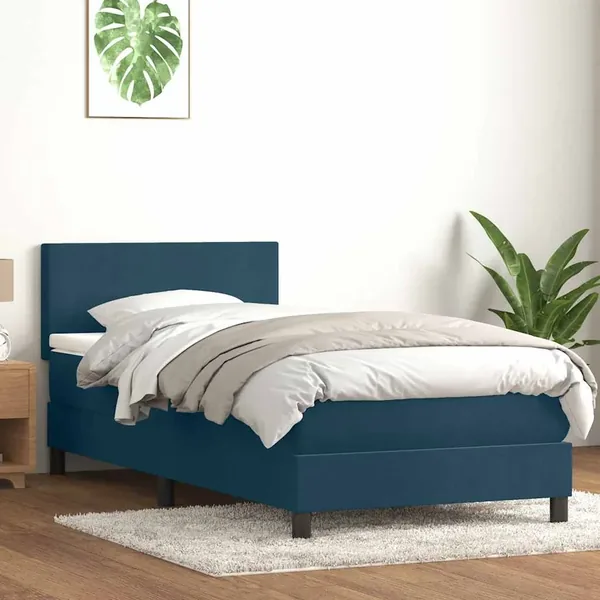 Sommier à lattes de lit et matelas et LED bleu foncé 90x220 cm velours