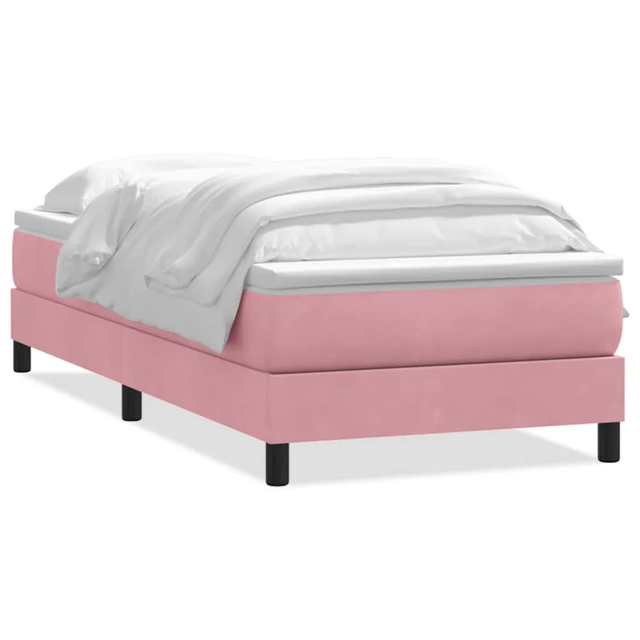 Sommier à lattes de lit avec matelas rose 90x220 cm velours - 2