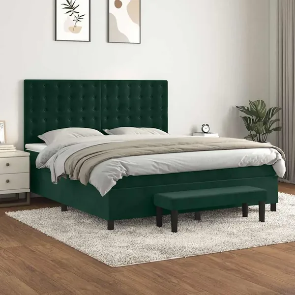 Sommier à lattes de lit et matelas Vert foncé 180x200cm Velours