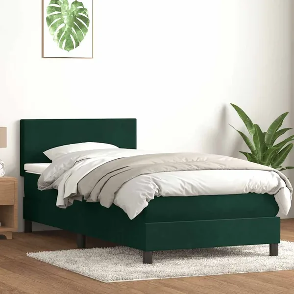Sommier à lattes de lit et matelas vert foncé 80x210 cm velours