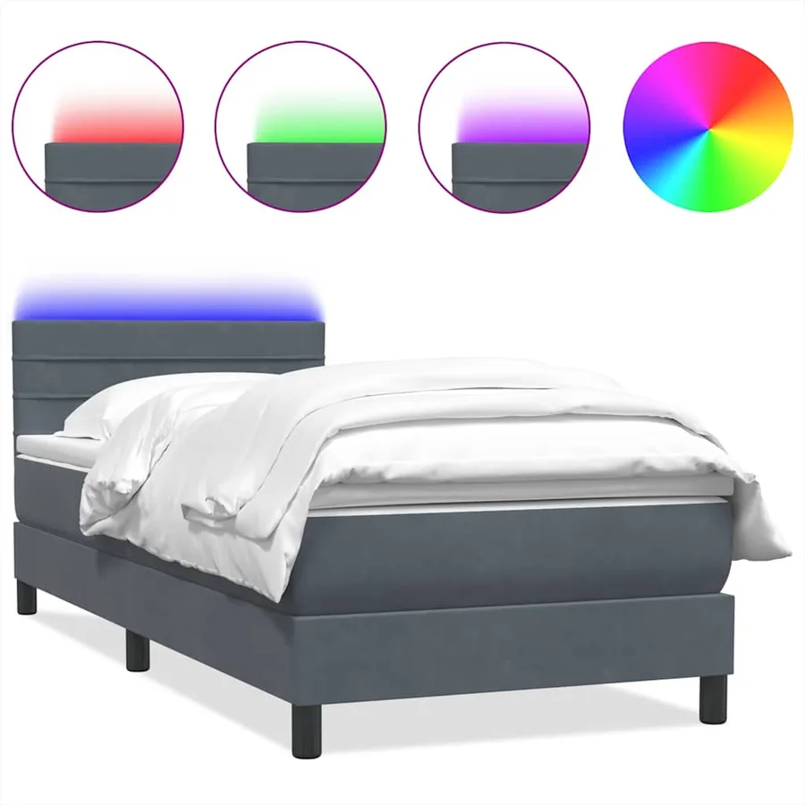 Sommier à lattes de lit et matelas et LED gris foncé 90x210 cm velours - 2