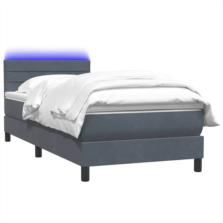 Sommier à lattes de lit et matelas et LED gris foncé 90x210 cm velours - 3