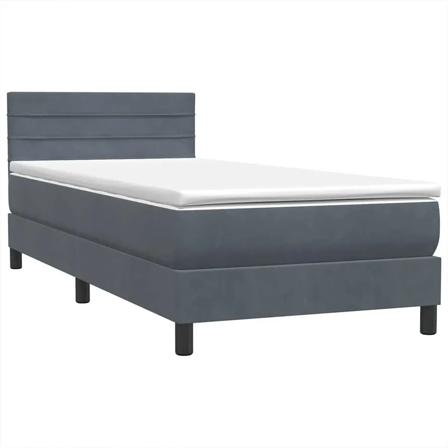 Sommier à lattes de lit et matelas et LED gris foncé 90x210 cm velours - 5