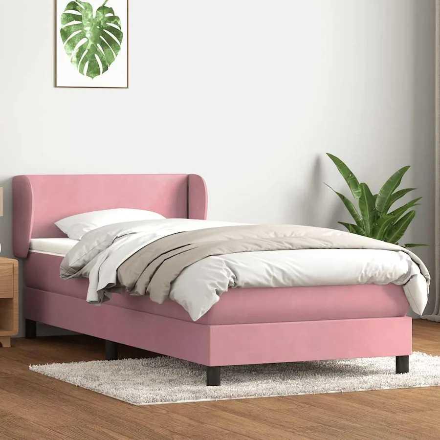 Sommier à lattes de lit avec matelas rose 90x220 cm velours - 3