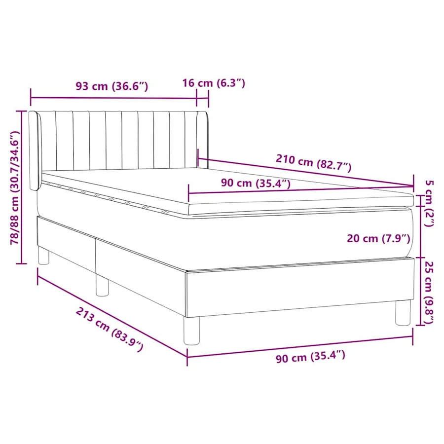 Sommier à lattes de lit et matelas gris foncé 90x210 cm velours - 12