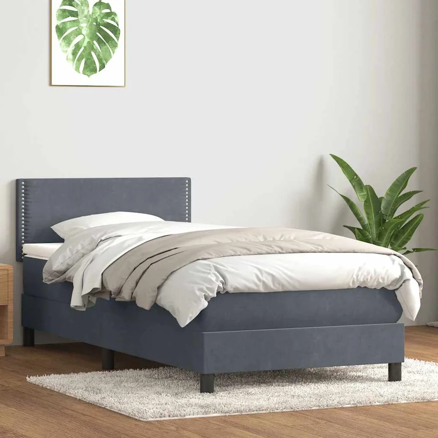 Sommier à lattes de lit et matelas et LED gris foncé 80x220 cm velours - 4