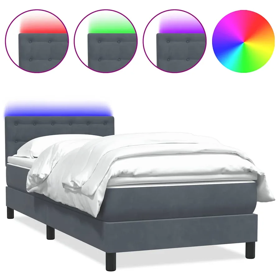 Sommier à lattes de lit et matelas et LED gris foncé 90x210 cm velours - 2