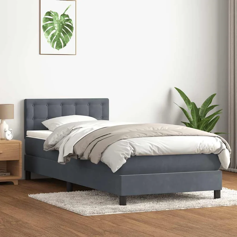 Sommier à lattes de lit et matelas et LED gris foncé 90x210 cm velours - 4