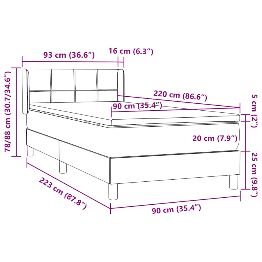 Sommier à lattes de lit avec matelas rose 90x220 cm velours - 12