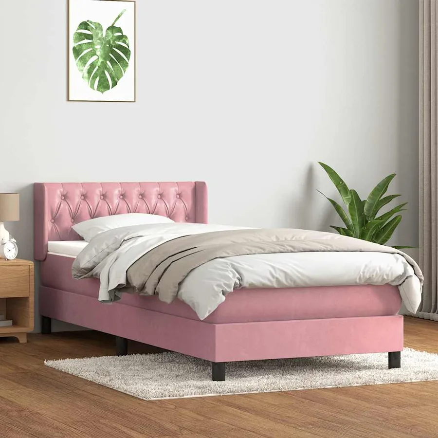 Sommier à lattes de lit avec matelas rose 90x220 cm velours - 3