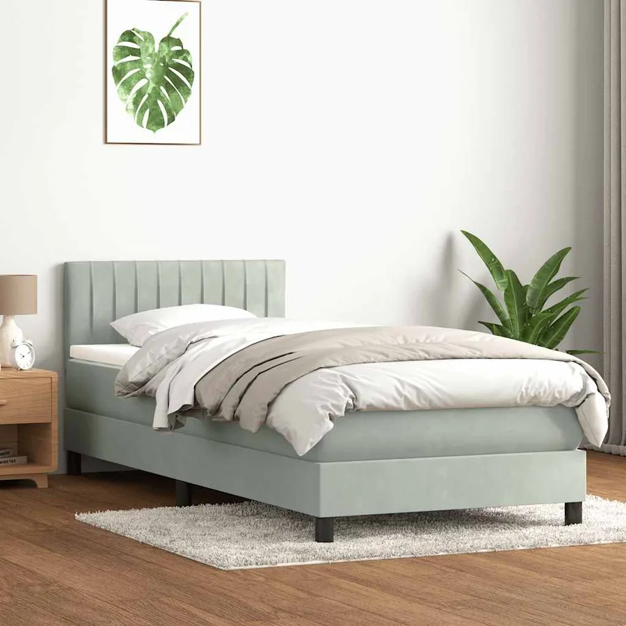 Sommier à lattes de lit et matelas gris clair 80x210 cm velours - 3