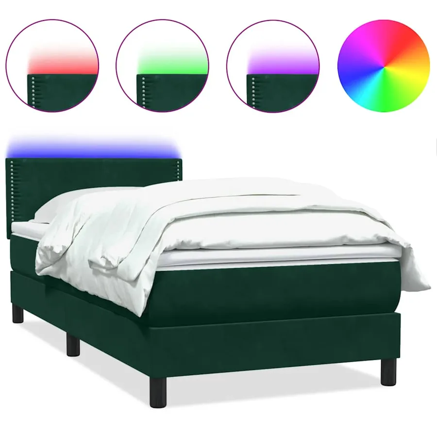 Sommier à lattes de lit et matelas et LED vert foncé 80x220 cm velours - 2